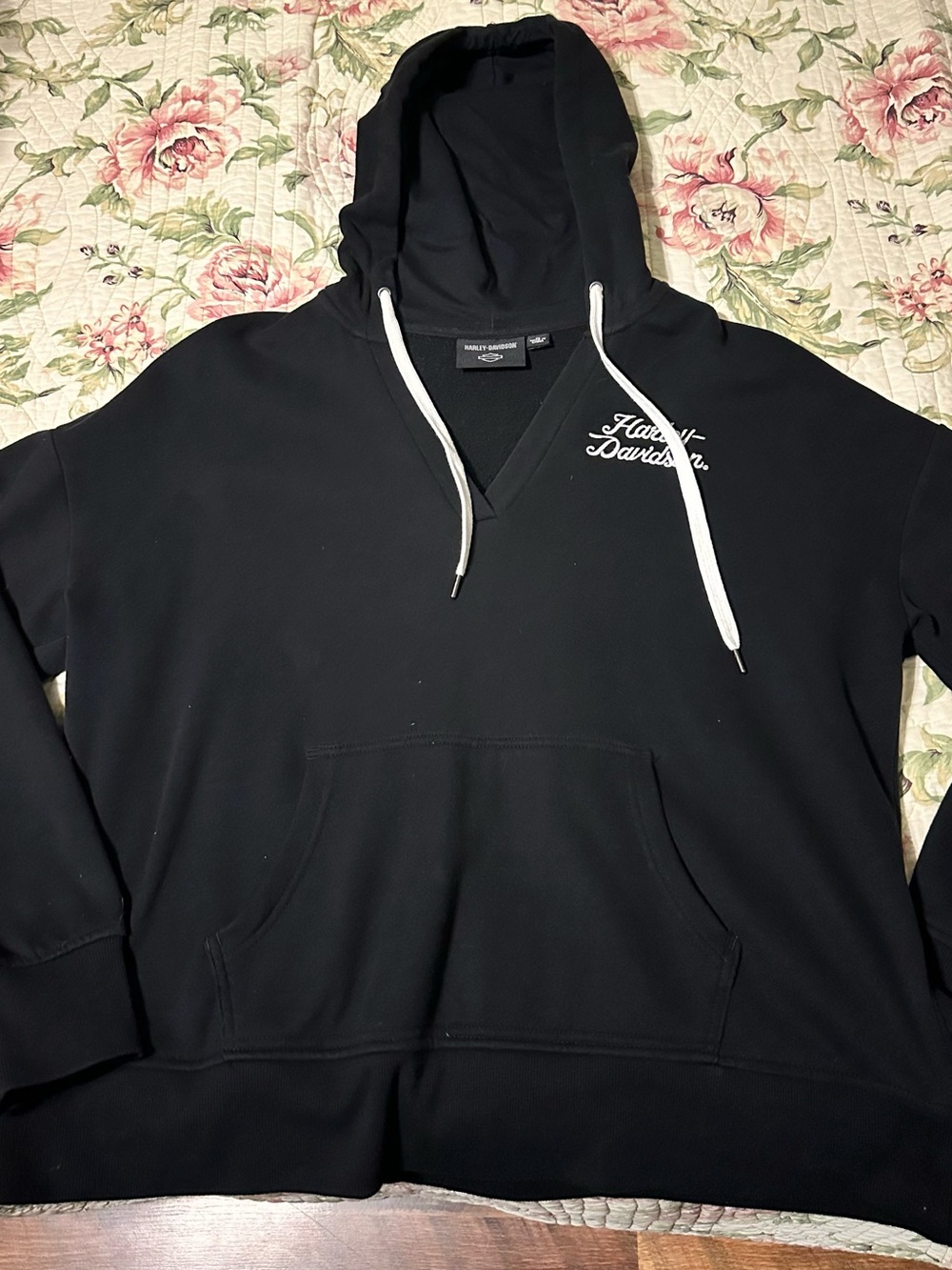 Harley-Davidson Black Pullover Hoodie with White Drawcords